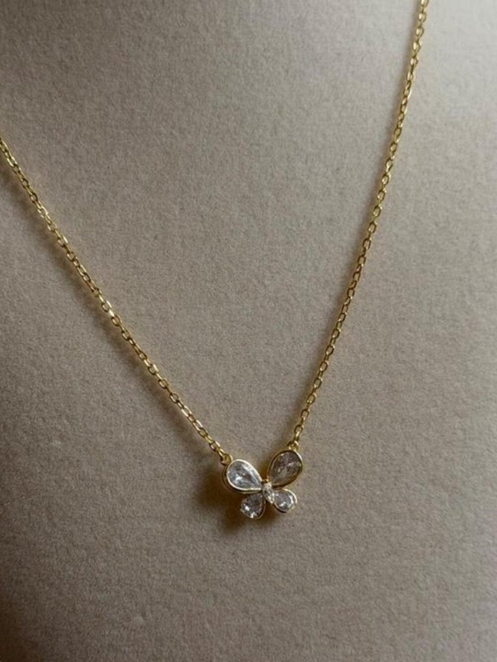 Adina Eden Gold Butterfly Necklace with Clear Gemstones
